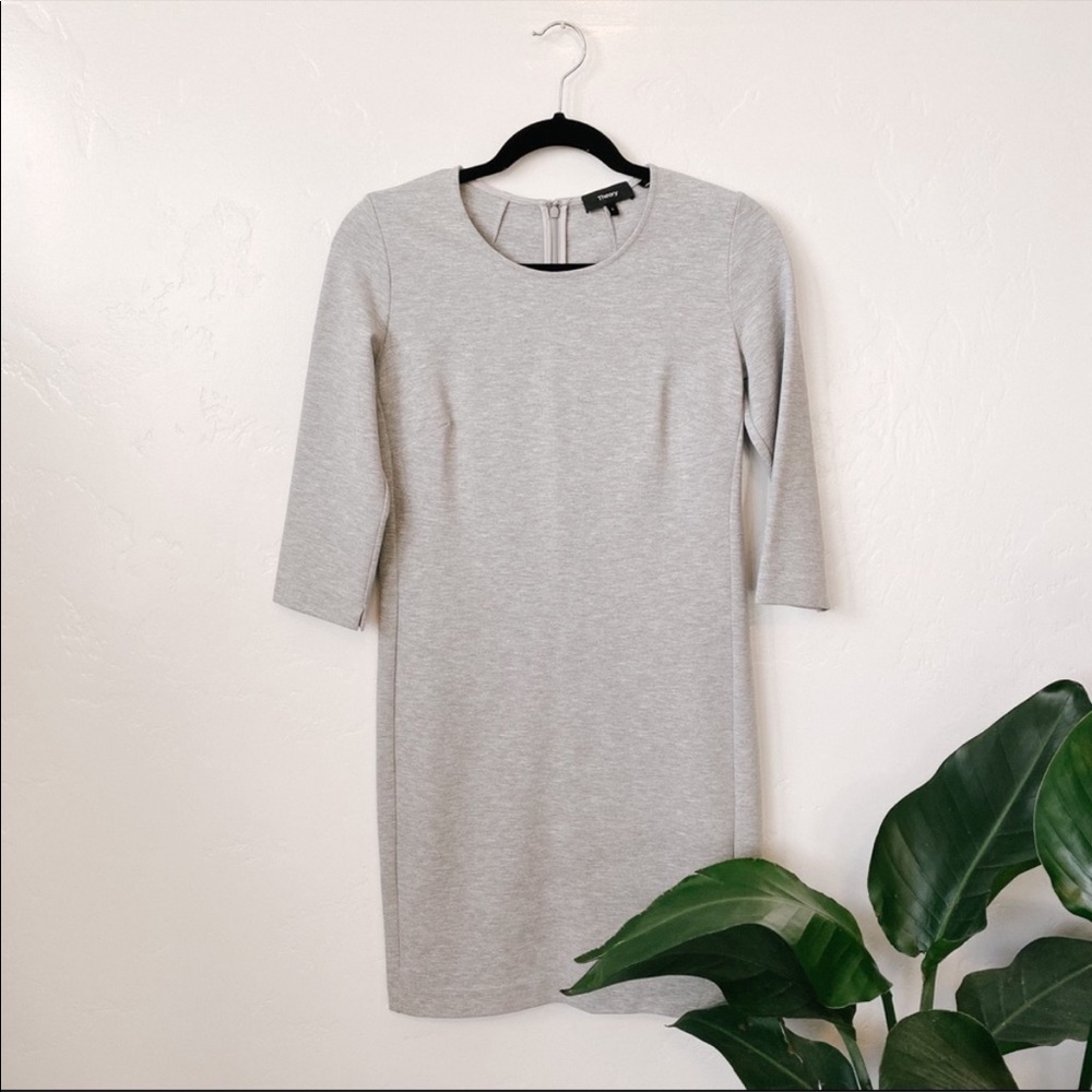 Theory | Gray Half Sleeve Mini Shift Fixture Pont Dress - Picture 2 of 8